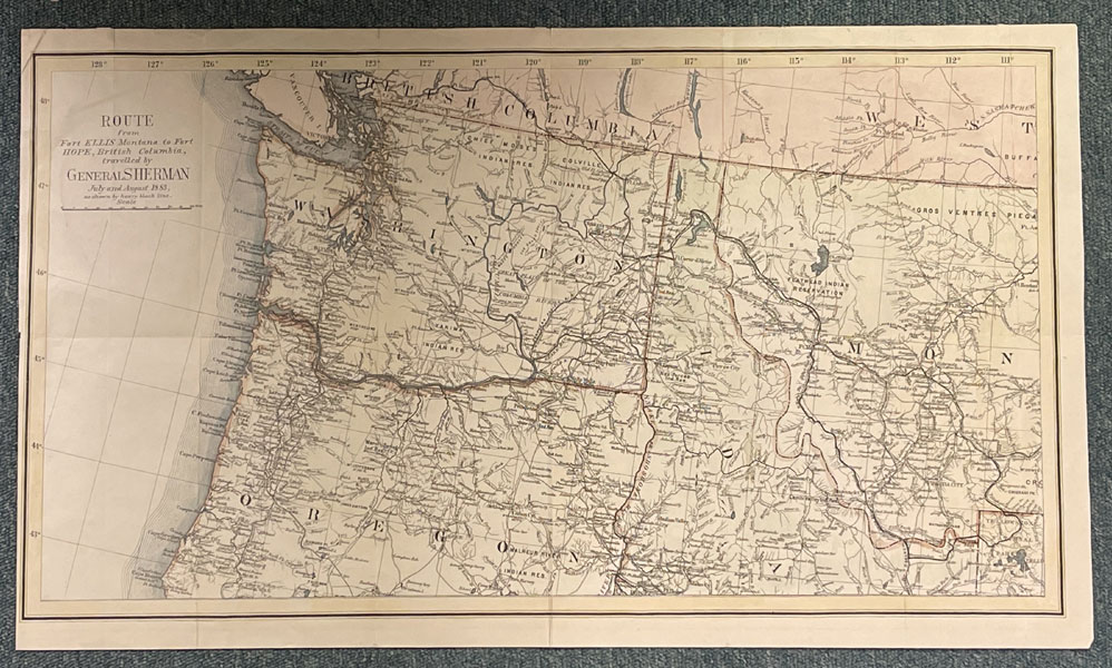 Map: Route From Fort Ellis, Montana To Fort Hope, British Columbia, Traveled By General Sherman July Ans August 1883, As Shown By Heavy Black Line U. S. ARMY