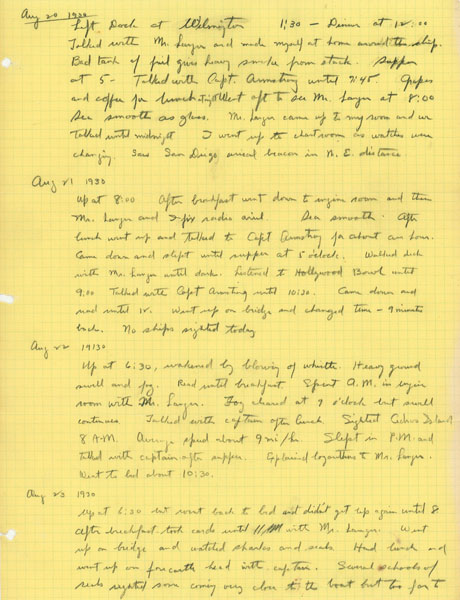 Manuscript Diary Of A Twenty-Three Day Voyage From Los Angeles To New York Via The Panama Canal Written In 1930 By Thurston H. Ross, An Engineer On The Oil Tanker M. V. Australia THURSTON H ROSS