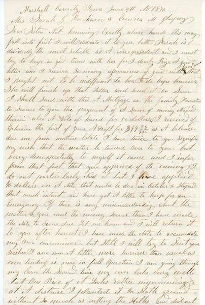 Marshall County, Iowa, Holograph Letter Written By An Iowa Farmer With Significant Women's Suffragette Content GLASPEY, JOSEPH [LETTER WRITER]