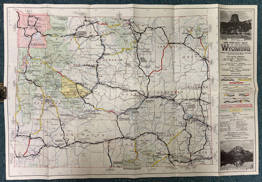 1936 Highway Map Of The State Of Wyoming CHEYENNE WYOMING STATE HIGHWAY DEPARTMENT