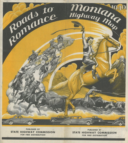 Roads To Romance. Montana Highway Map. 1940 Montana State Highway Commission