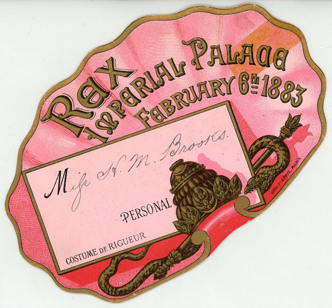 1883 Mardi Gras Rex Imperial Palace Ball Admission Card 