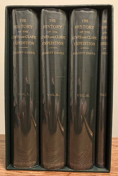 History Of The Expedition Under The Command Of Lewis And Clark, To The Sources Of The Missouri River, Thence Across The Rocky Mountains And Down The Columbia River To The Pacific Ocean, Performed During The Years 1804-5-6, By Order Of The Government Of The United States. A New Edition, Faithfully Reprinted From The Only Authorized Edition Of 1814, With Copious Critical Commentary, Prepared Upon Examination Of Unpublished Official Archives And Many Other Sources Of Information, Including A Diligent Study Of The Original Manuscript Journals And Field Notebooks Of The Explorers, Together With A New Biographical And Bibliographical Introduction, New Maps And Other Illustrations, And A Complete Index By Elliott Coues In Four Volumes COUES, ELLIOTT [EDITOR]