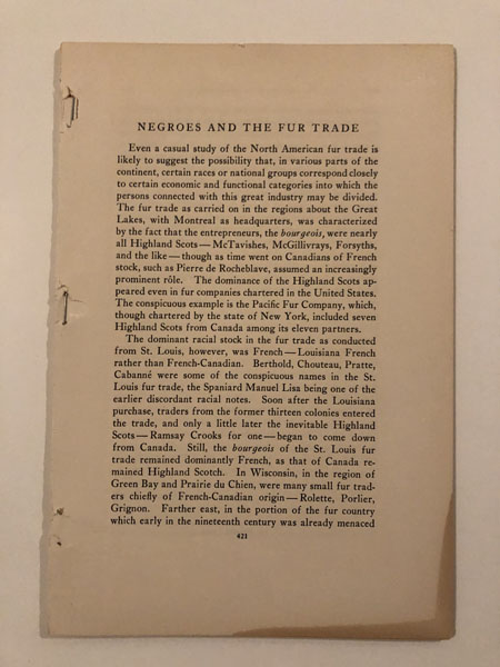 Negroes And The Fur Trade KENNETH W PORTER