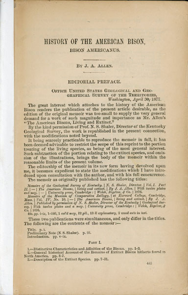 History Of The American Bison, Bison Americanus JOEL ASAPH ALLEN