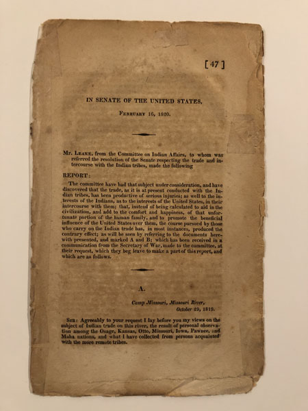 Report: Mr. Leake, From The Committee On Indian Affairs, To Whom Was Referred The Resolution Of The Senate Respecting The Trade And Intercourse With The Indian Tribes....In Senate Of The United States, February 16, 1820. THOMAS BIDDLE