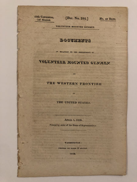 Documents In Relation To The Employment Of Volunteer Mounted Gunmen On The Western Frontier Of The United States. GENERAL JOSEPH DUNCAN