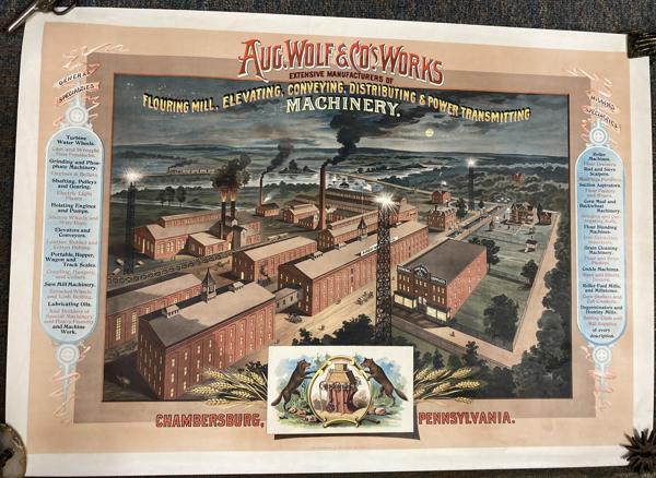 Broadside: Chambersburg Machine Company. Aug. Wolf & Company's Works, Extensive Manufacturers Of Flouring Mill, Elevating, Conveying, Distributing & Power Transmitting Machinery UNKNOWN PHOTOGRAPHER