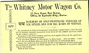 The Whitney Motor Wagon Co. Builders Of Self-Propelling Vehicles Of All Styles And For All Kinds Of Service THE WHITNEY MOTOR WAGON CO