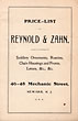 Price-List Of Reynold & Zahn, Manufacturers Of Saddlery Ornaments, Rosettes, Chain Housing And Fronts, Letters, &C., &C. Reynold & Zahn, Newark, New Jersey